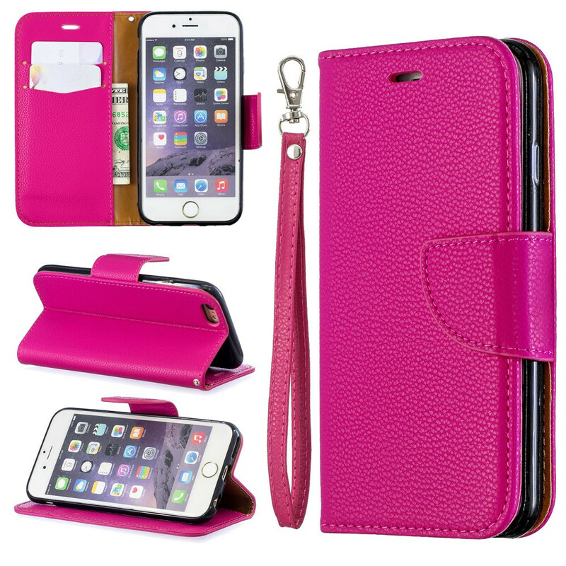 Housse iPhone 6/6S Effet Cuir Litchi Coloré à Lanière