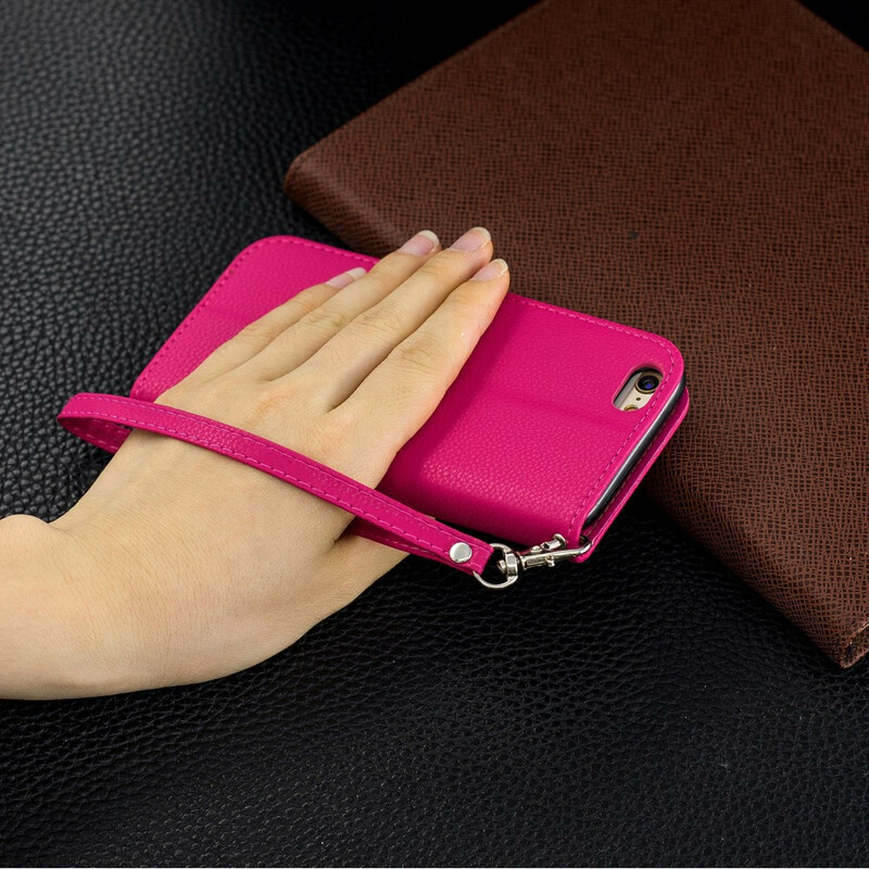 Housse iPhone 6/6S Effet Cuir Litchi Coloré à Lanière