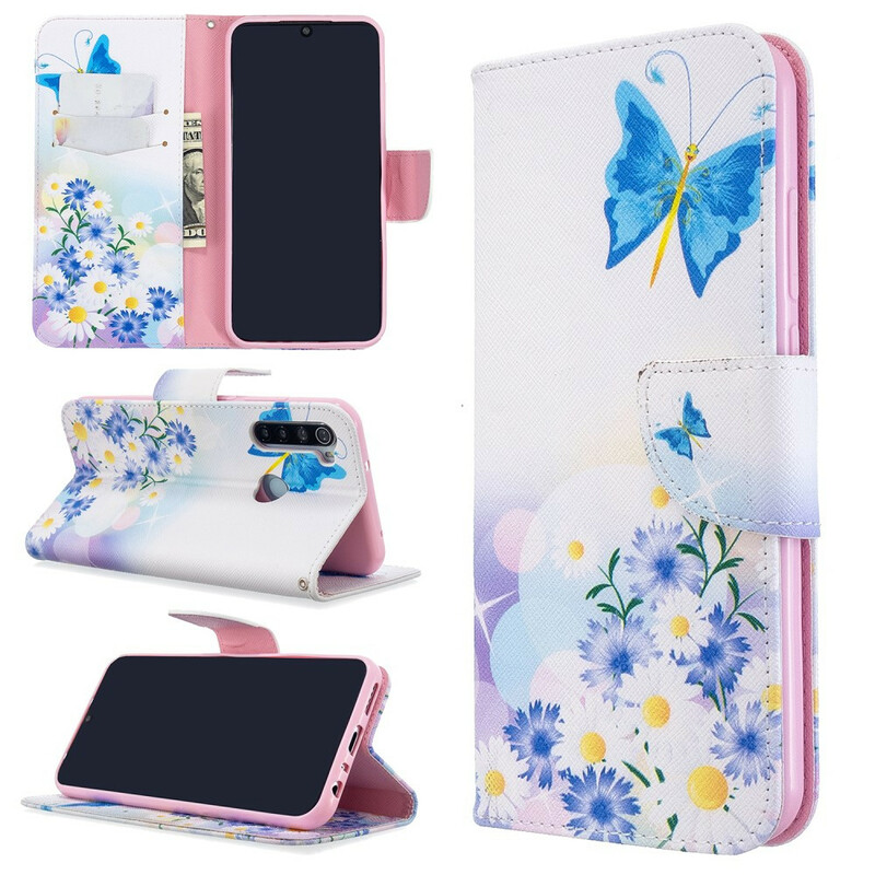 Housse Xiaomi Redmi Note 8T Papillons et Fleurs Peints Housse Xiaomi Redmi Note 8T Papillons et Fleurs Peints
