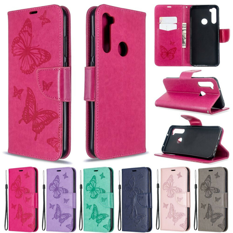 Housse Xiaomi Redmi Note 8T Papillons Imprimés à Lanière