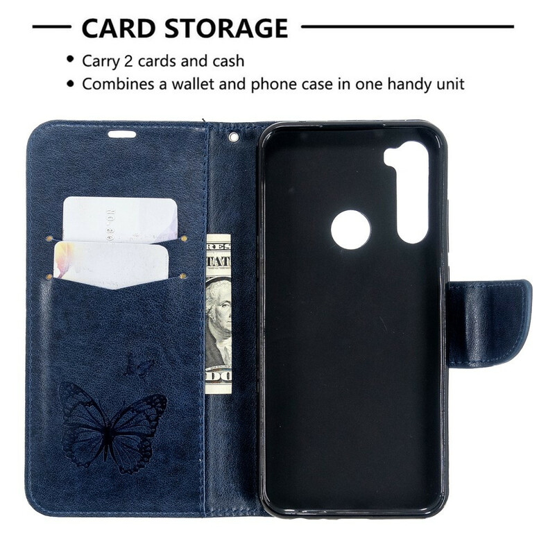 Housse Xiaomi Redmi Note 8T Papillons Imprimés à Lanière