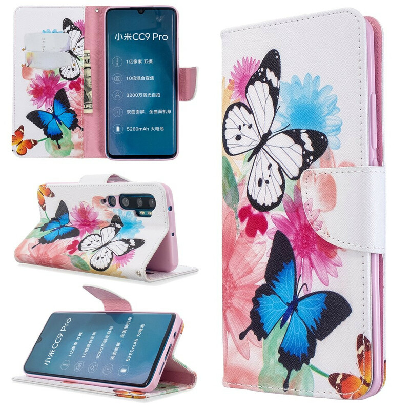 Housse Xiaomi Mi Note 10 Papillons et Fleurs Peints