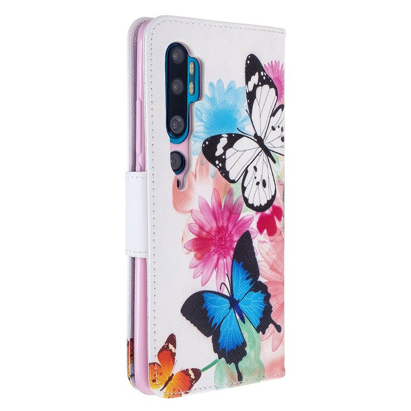 Housse Xiaomi Mi Note 10 Papillons et Fleurs Peints Housse Xiaomi Mi Note 10 Papillons et Fleurs Peints
