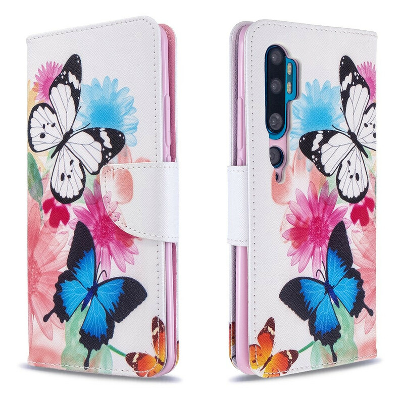 Housse Xiaomi Mi Note 10 Papillons et Fleurs Peints