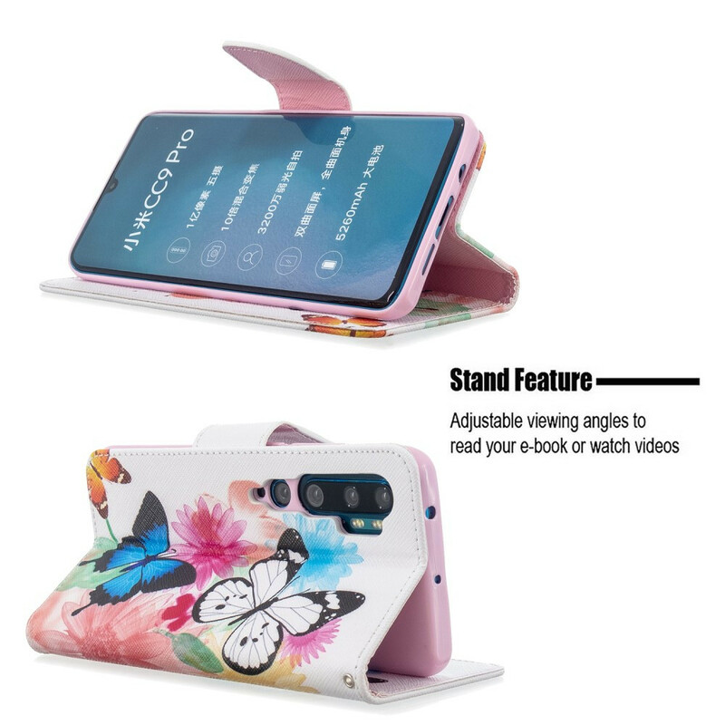 Housse Xiaomi Mi Note 10 Papillons et Fleurs Peints Housse Xiaomi Mi Note 10 Papillons et Fleurs Peints