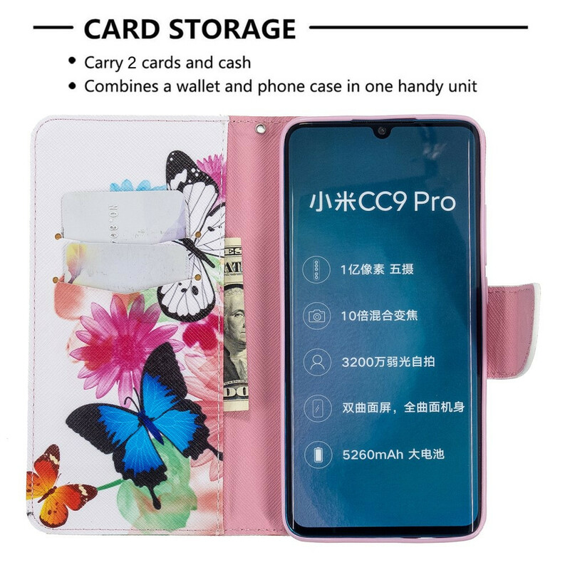 Housse Xiaomi Mi Note 10 Papillons et Fleurs Peints Housse Xiaomi Mi Note 10 Papillons et Fleurs Peints