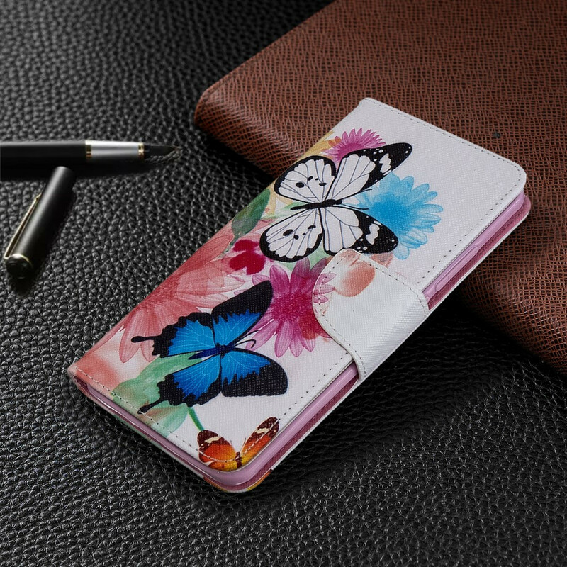 Housse Xiaomi Mi Note 10 Papillons et Fleurs Peints Housse Xiaomi Mi Note 10 Papillons et Fleurs Peints