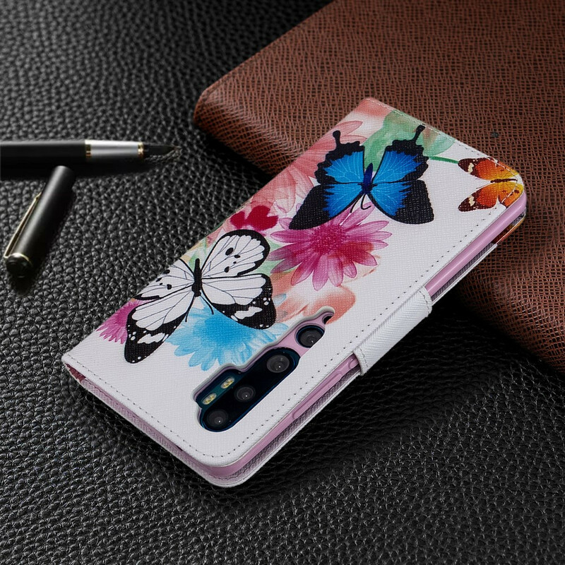 Housse Xiaomi Mi Note 10 Papillons et Fleurs Peints Housse Xiaomi Mi Note 10 Papillons et Fleurs Peints