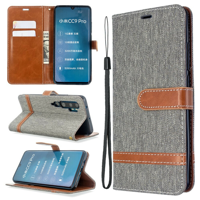 Housse Xiaomi Mi Note 10 Tissu et Effet Cuir à Lanière Housse Xiaomi Mi Note 10 Tissu et Effet Cuir à Lanière