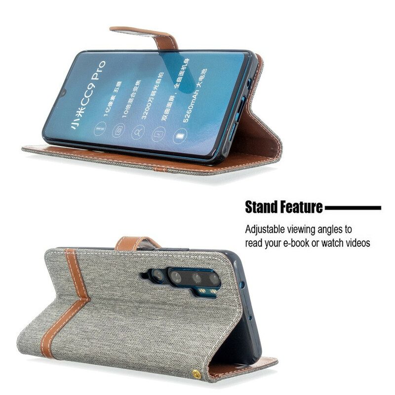 Housse Xiaomi Mi Note 10 Tissu et Effet Cuir à Lanière
