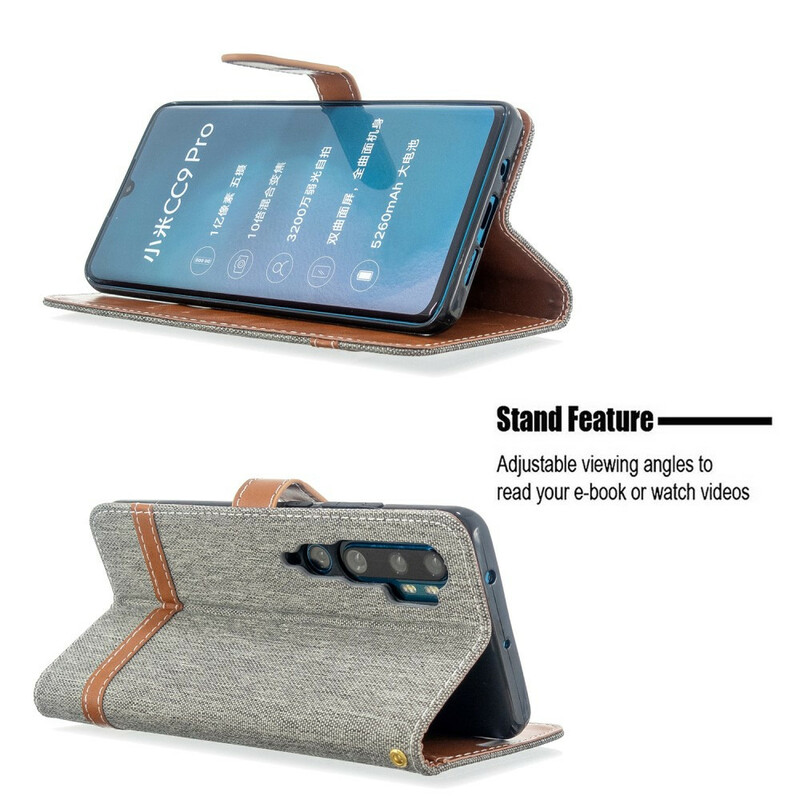 Housse Xiaomi Mi Note 10 Tissu et Effet Cuir à Lanière Housse Xiaomi Mi Note 10 Tissu et Effet Cuir à Lanière