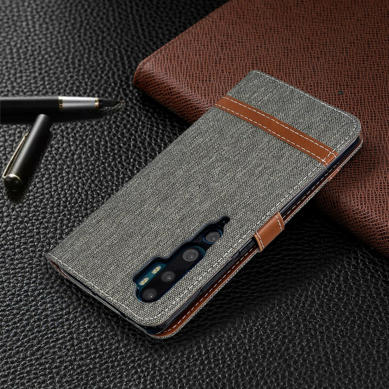 Housse Xiaomi Mi Note 10 Tissu et Effet Cuir à Lanière Housse Xiaomi Mi Note 10 Tissu et Effet Cuir à Lanière