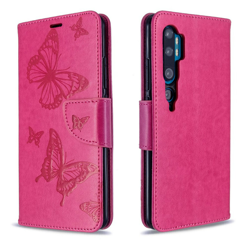 Housse Xiaomi Mi Note 10 Papillons Imprimés à Lanière