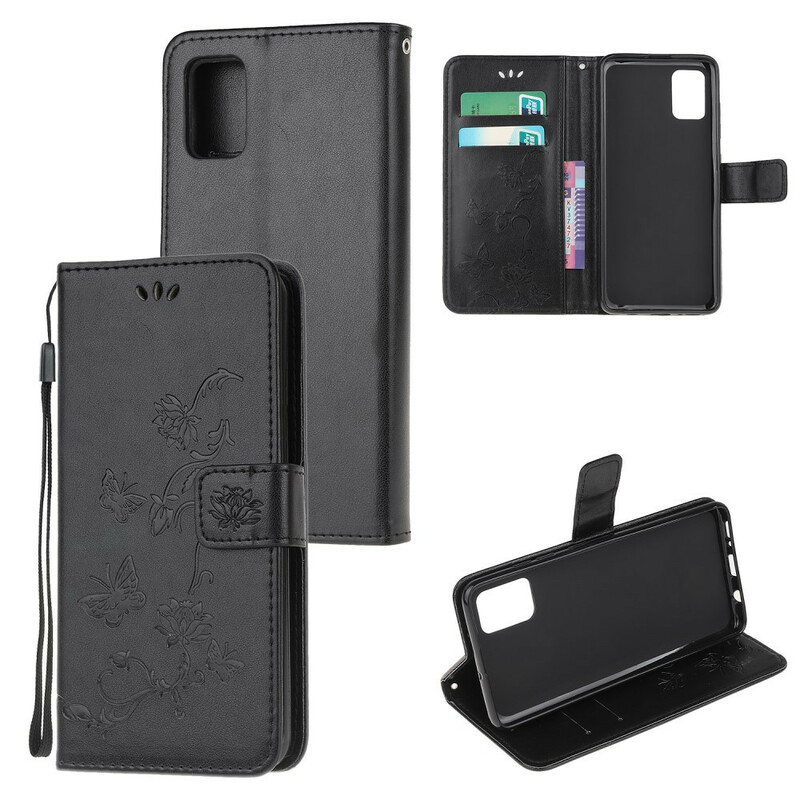 Housse Samsung Galaxy A51 Papillons et Fleurs à Lanière Housse Samsung Galaxy A51 Papillons et Fleurs à Lanière