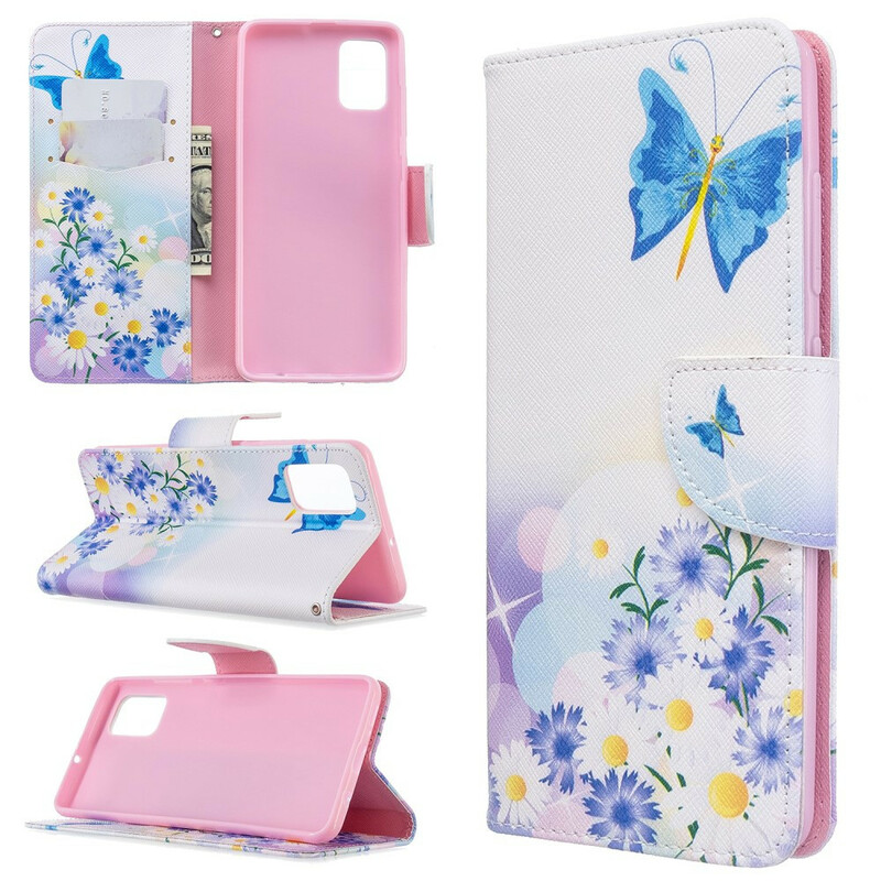 Housse Samsung Galaxy A51 Papillons et Fleurs Peints Housse Samsung Galaxy A51 Papillons et Fleurs Peints