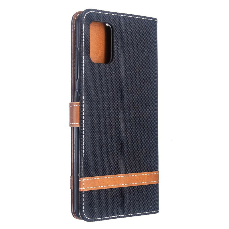 Housse Samsung Galaxy A51 Tissu et Effet Cuir à Lanière Housse Samsung Galaxy A51 Tissu et Effet Cuir à Lanière