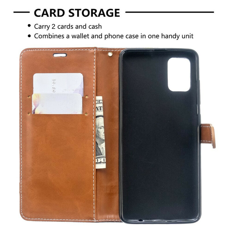 Housse Samsung Galaxy A51 Tissu et Effet Cuir à Lanière Housse Samsung Galaxy A51 Tissu et Effet Cuir à Lanière