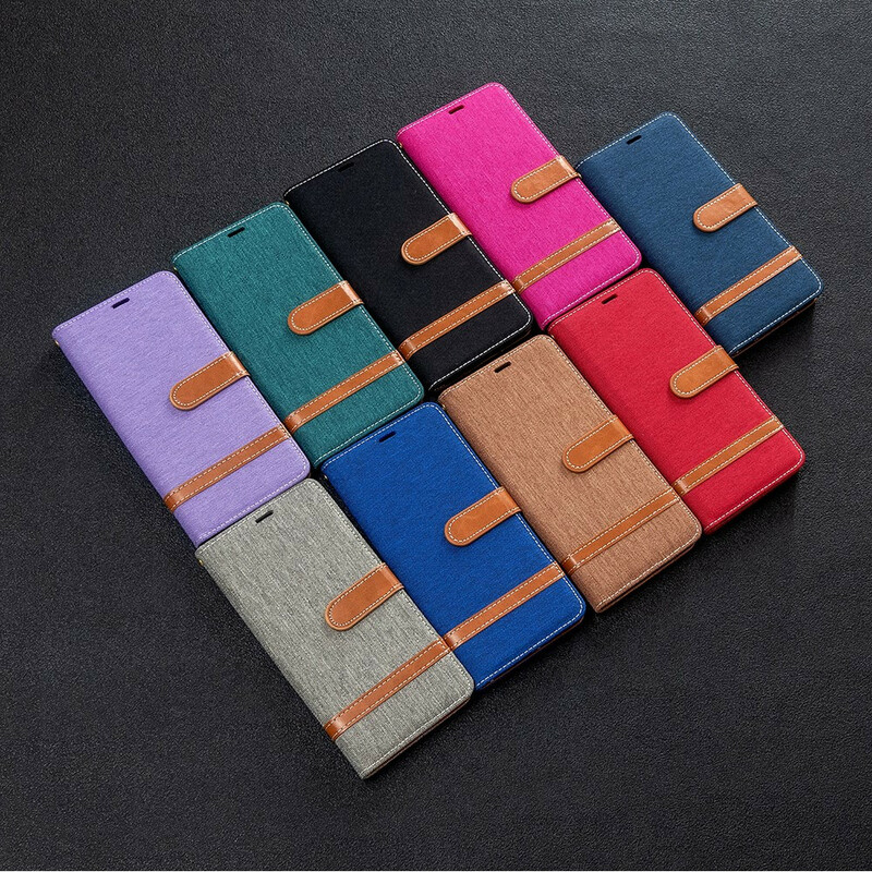 Housse Samsung Galaxy A51 Tissu et Effet Cuir à Lanière Housse Samsung Galaxy A51 Tissu et Effet Cuir à Lanière