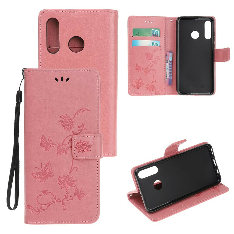 Housse Huawei P Smart 2019 Papillons et Fleurs à Lanière