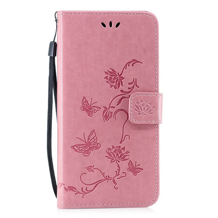 Housse Huawei P Smart 2019 Papillons et Fleurs à Lanière