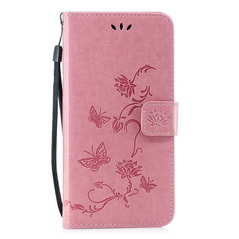 Housse Huawei P Smart 2019 Papillons et Fleurs à Lanière
