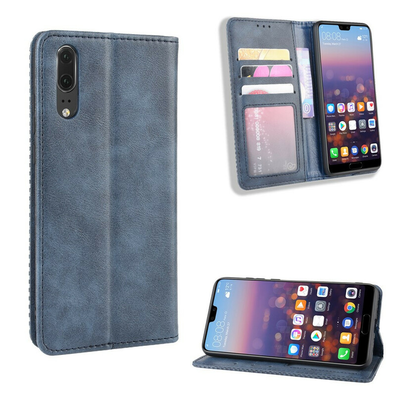 Flip Cover Huawei P20 Effet Cuir Vintage Stylisé Flip Cover Huawei P20 Effet Cuir Vintage Stylisé