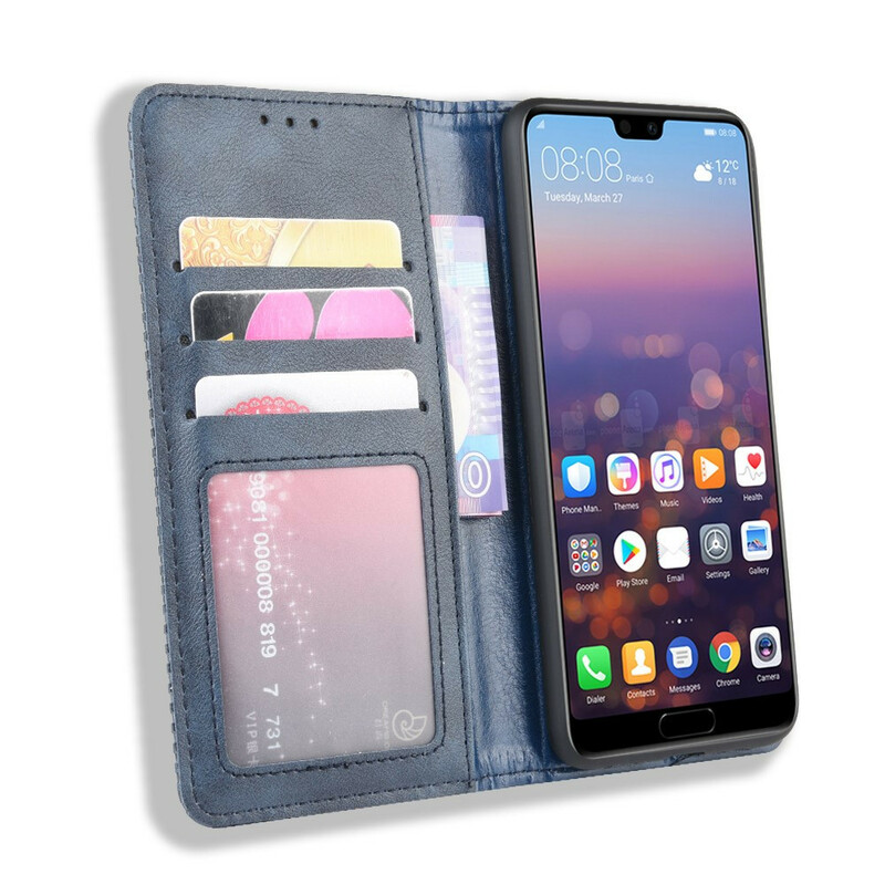 Flip Cover Huawei P20 Effet Cuir Vintage Stylisé Flip Cover Huawei P20 Effet Cuir Vintage Stylisé