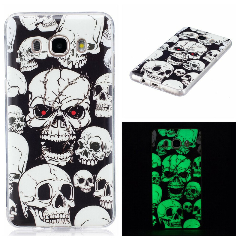 Coque Samsung Galaxy J7 2016 Attention Têtes de Mort Fluorescente