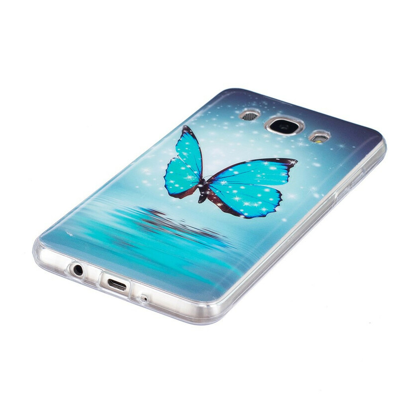 Coque Samsung Galaxy J7 2016 Papillon Bleu Fluorescente