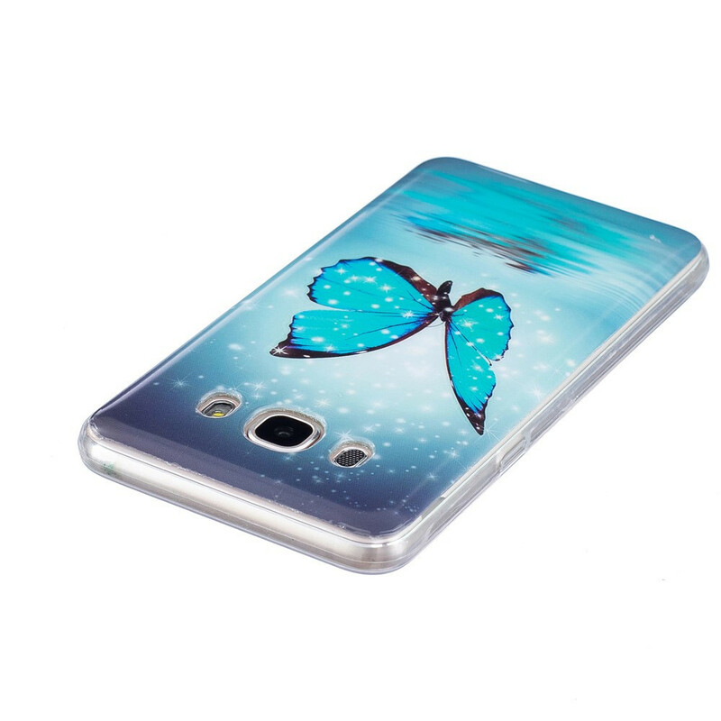Coque Samsung Galaxy J7 2016 Papillon Bleu Fluorescente