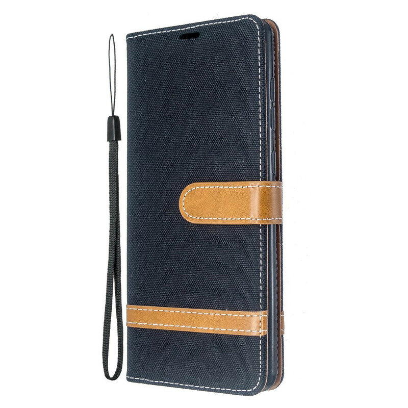 Housse Samsung Galaxy A71 Tissu et Effet Cuir à Lanière Housse Samsung Galaxy A71 Tissu et Effet Cuir à Lanière