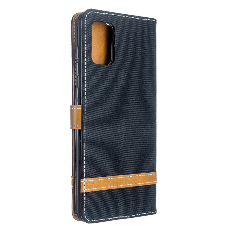 Housse Samsung Galaxy A71 Tissu et Effet Cuir à Lanière Housse Samsung Galaxy A71 Tissu et Effet Cuir à Lanière
