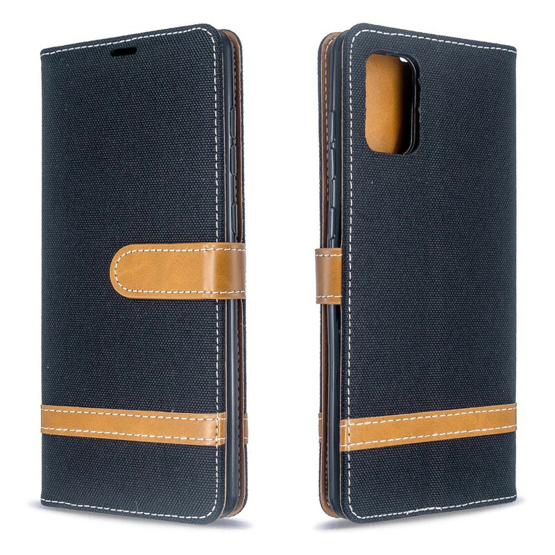 Housse Samsung Galaxy A71 Tissu et Effet Cuir à Lanière Housse Samsung Galaxy A71 Tissu et Effet Cuir à Lanière