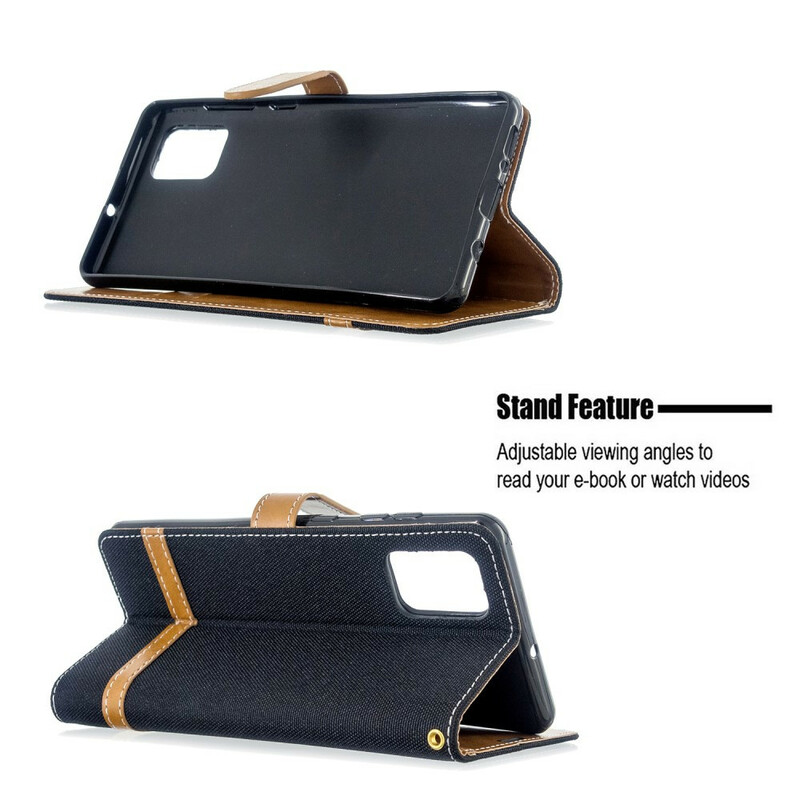 Housse Samsung Galaxy A71 Tissu et Effet Cuir à Lanière Housse Samsung Galaxy A71 Tissu et Effet Cuir à Lanière