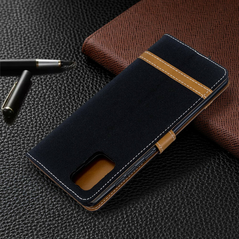 Housse Samsung Galaxy A71 Tissu et Effet Cuir à Lanière Housse Samsung Galaxy A71 Tissu et Effet Cuir à Lanière