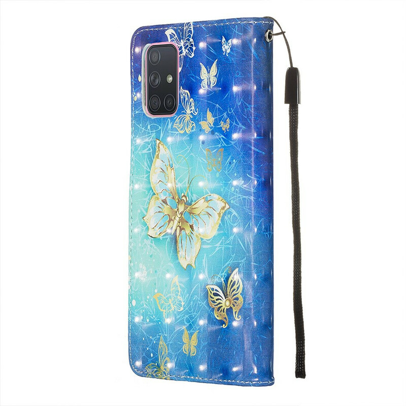 Housse Samsung Galaxy A71 Papillons Dorés Lanière