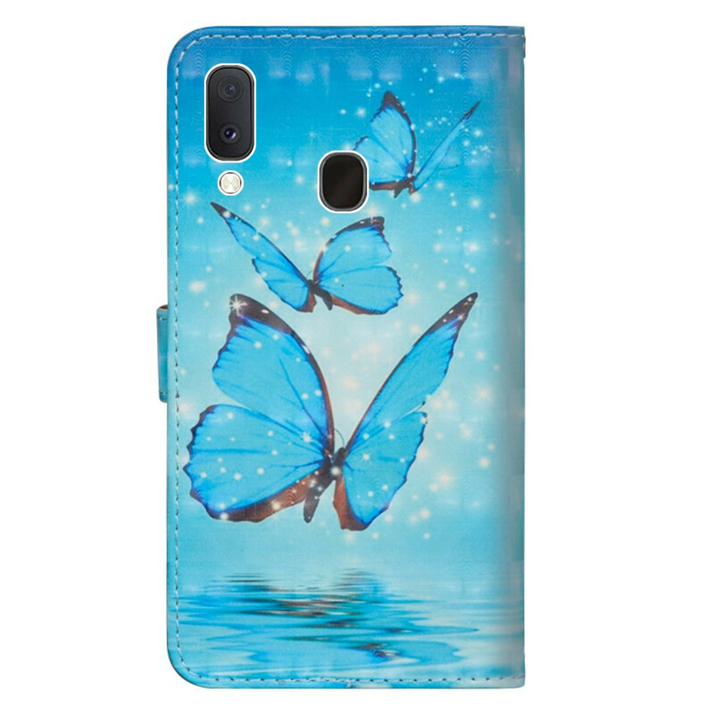 Housse Samsung Galaxy A10e Papillons Bleus Volants