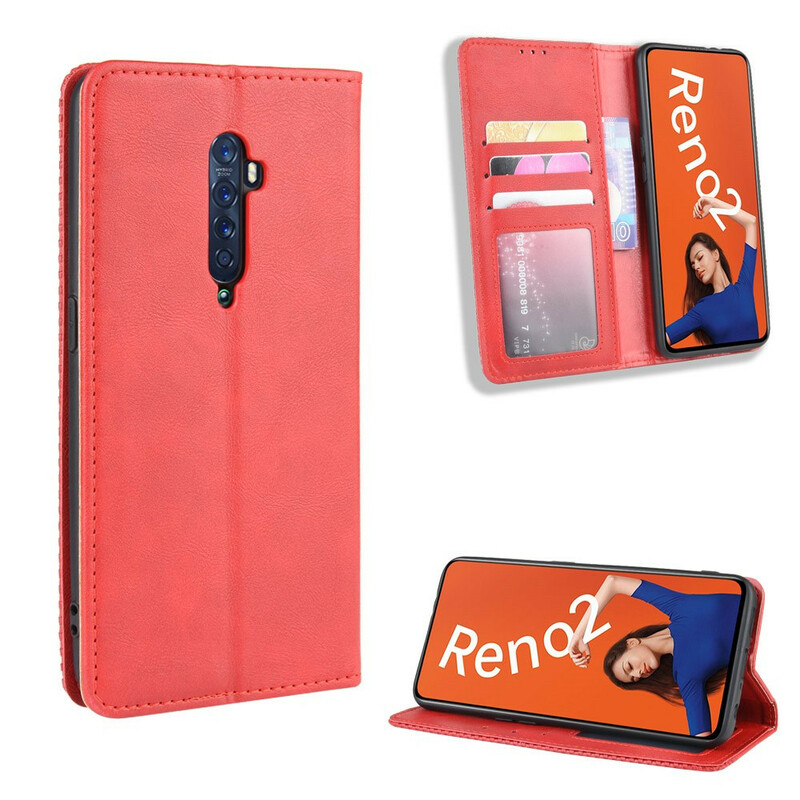 Flip Cover Oppo Reno 2 Effet Cuir Vintage Stylisé Flip Cover Oppo Reno 2 Effet Cuir Vintage Stylisé