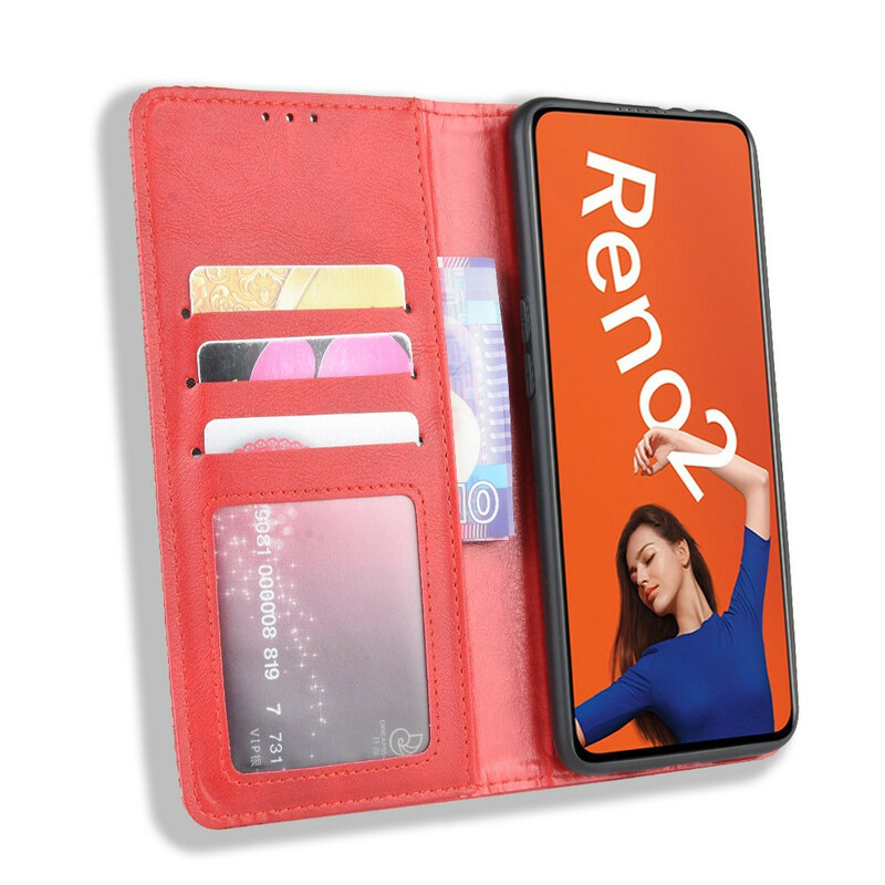 Flip Cover Oppo Reno 2 Effet Cuir Vintage Stylisé Flip Cover Oppo Reno 2 Effet Cuir Vintage Stylisé