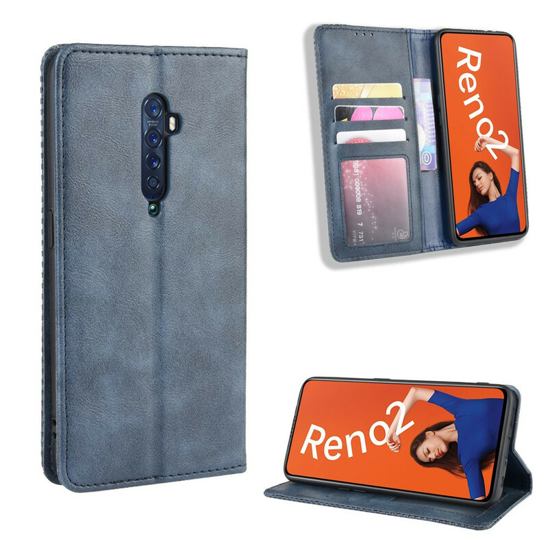 Flip Cover Oppo Reno 2 Effet Cuir Vintage Stylisé Flip Cover Oppo Reno 2 Effet Cuir Vintage Stylisé