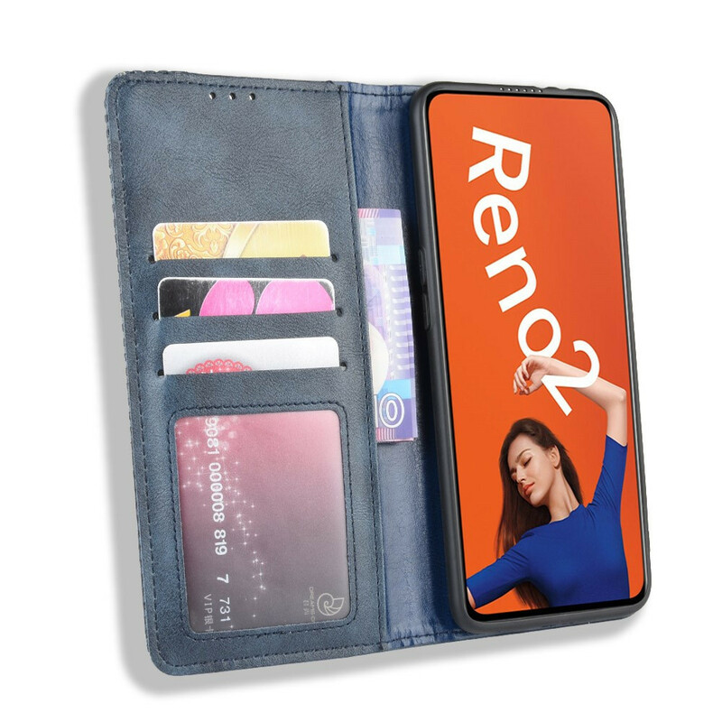 Flip Cover Oppo Reno 2 Effet Cuir Vintage Stylisé Flip Cover Oppo Reno 2 Effet Cuir Vintage Stylisé