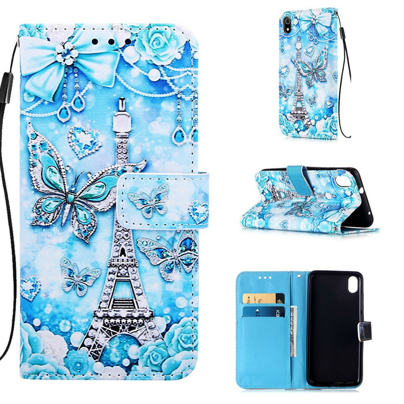 Housse Xiaomi Redmi 7A Tour Eiffel Papillons à Lanière Housse Xiaomi Redmi 7A Tour Eiffel Papillons à Lanière