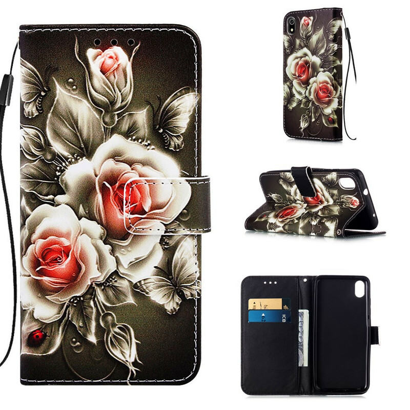 Housse Xiaomi Redmi 7A Rose Noire à Lanière