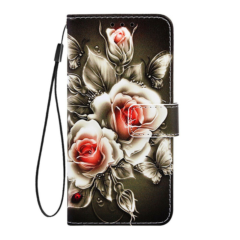 Housse Xiaomi Redmi 7A Rose Noire à Lanière