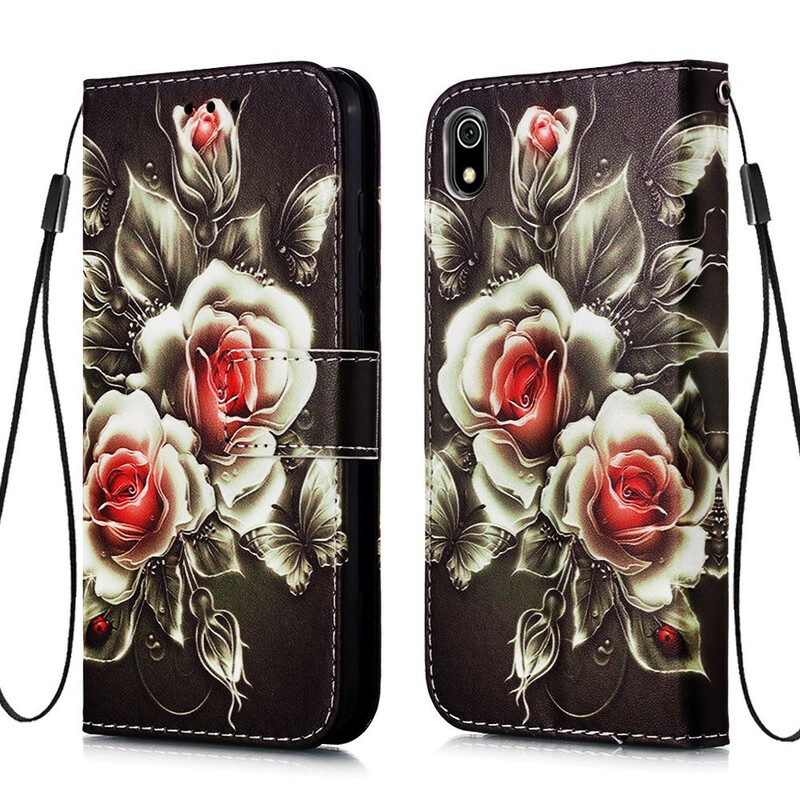 Housse Xiaomi Redmi 7A Rose Noire à Lanière