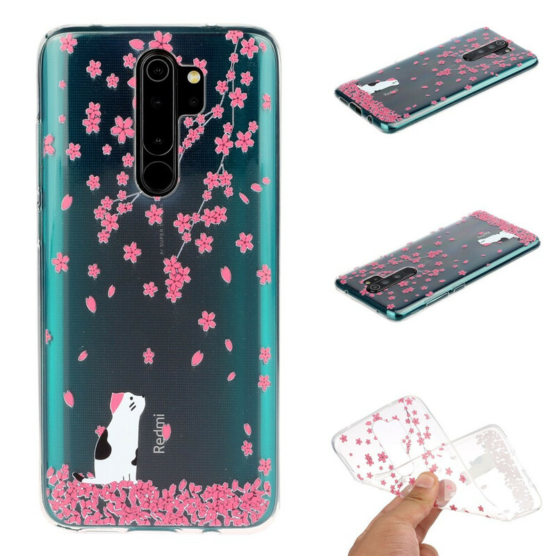 Coque Xiaomi Redmi Note 8 Pro Pétales et Chat
