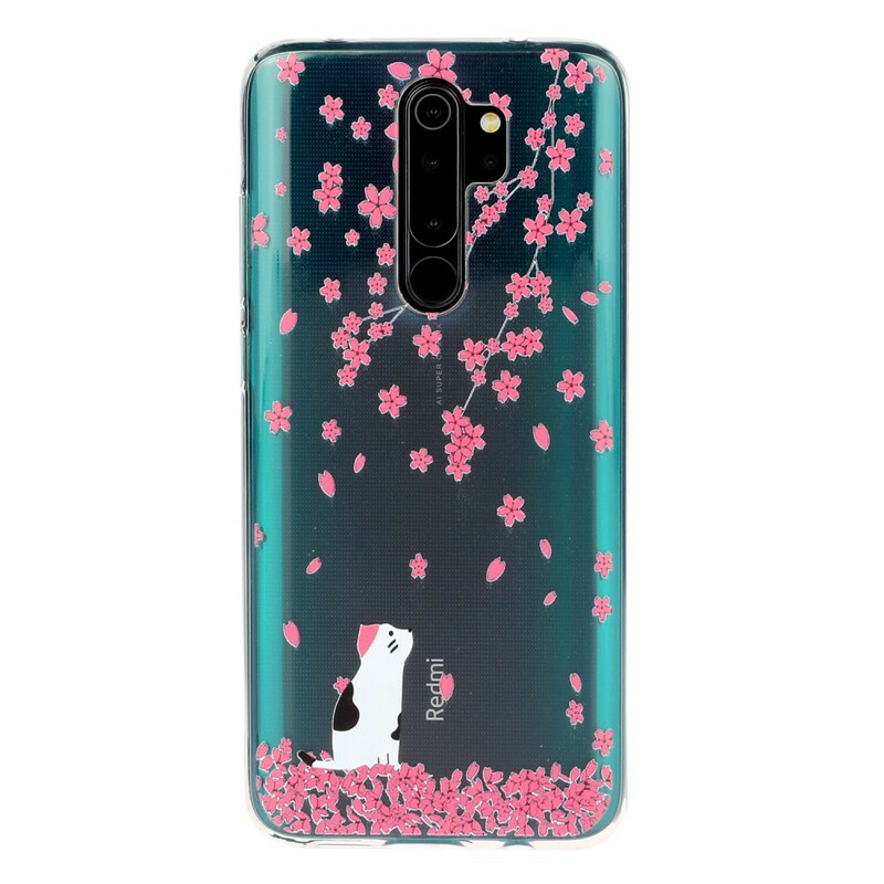 Coque Xiaomi Redmi Note 8 Pro Pétales et Chat