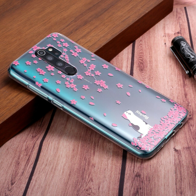 Coque Xiaomi Redmi Note 8 Pro Pétales et Chat