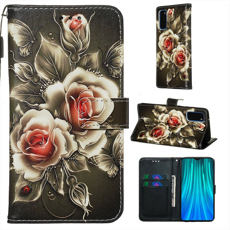 Housse Xiaomi Redmi Note 8 Pro Rose Noire à Lanière Housse Xiaomi Redmi Note 8 Pro Rose Noire à Lanière
