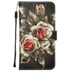 Housse Xiaomi Redmi Note 8 Pro Rose Noire à Lanière Housse Xiaomi Redmi Note 8 Pro Rose Noire à Lanière